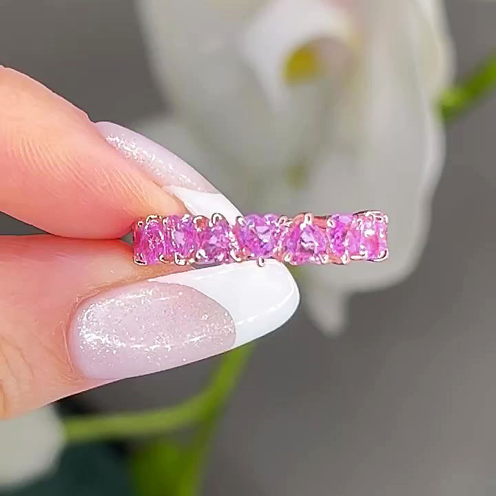 4ct Heart Cut Pink Sapphire Eternity Ring