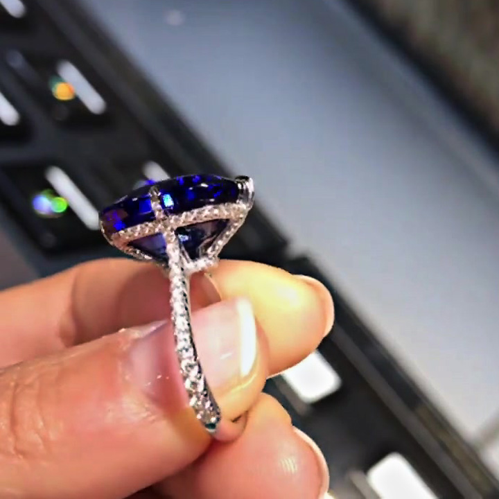 6ct Cushion Cut Blue Sapphire Engagement Ring