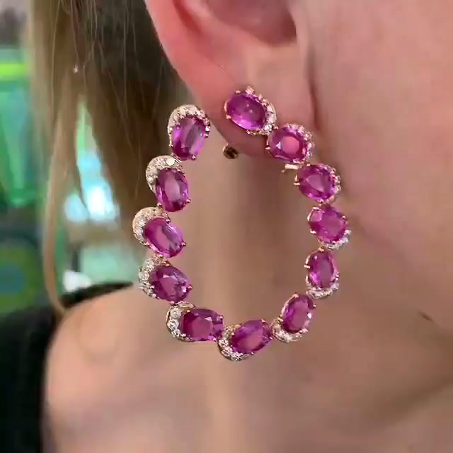 Oval Cut Ruby Sapphire Hoop Earrings