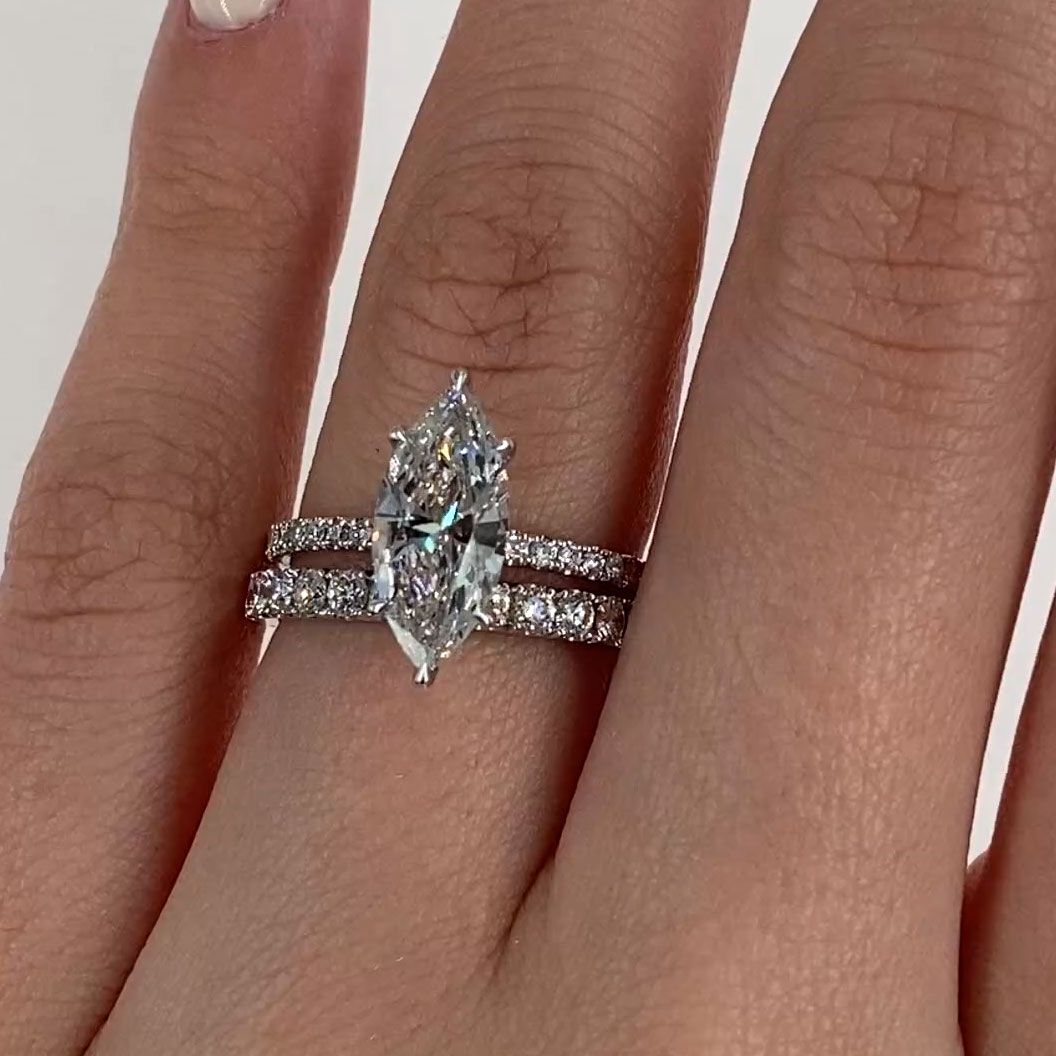 1.5ct Marquise Cut White Sapphire Engagement Ring Set