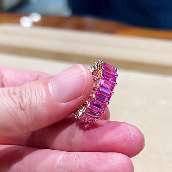 5.25ct Emerald Cut Pink Sapphire Eternity Ring