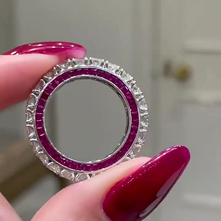 8.35ct Unique Emerald Cut White Sapphire Eternity Ring