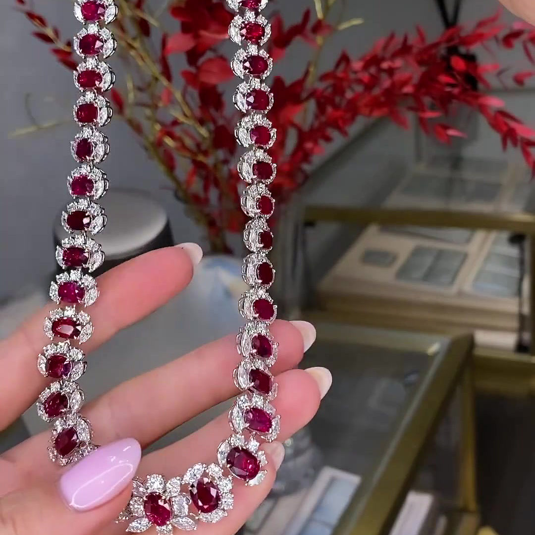 Oval Cut Ruby Sapphire necklace