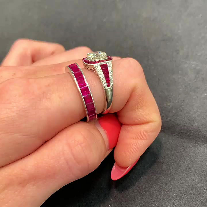4ct Round Cut Ruby Sapphire Wedding Set
