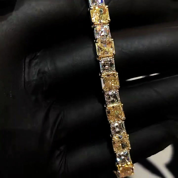 Asscher Cut Yellow Sapphire Men's Bracelet