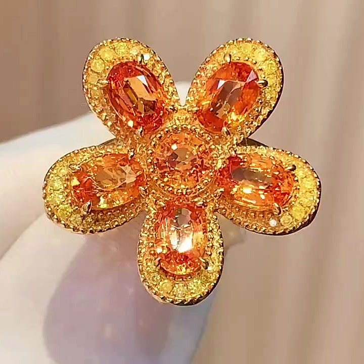 3ct Sunflower Oval Cut Yellow Sapphire Engagement Ring