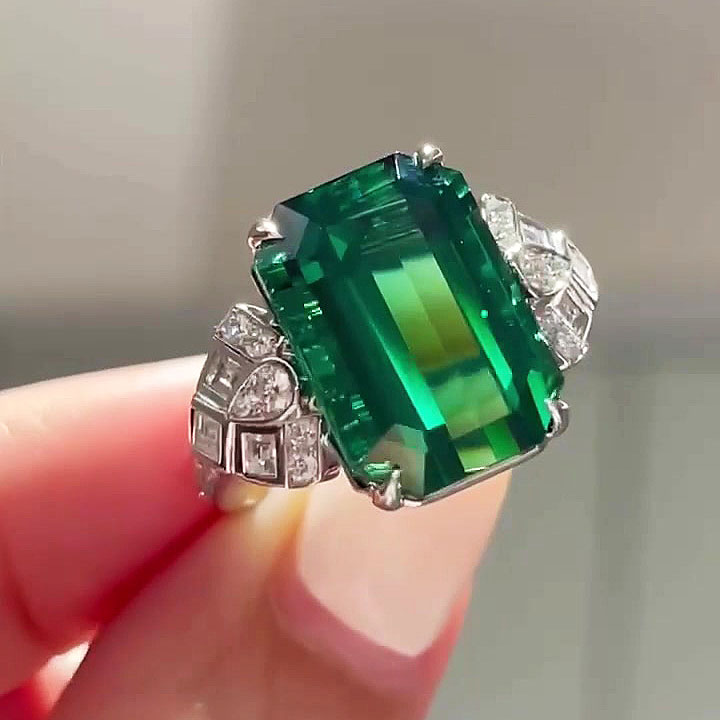 7ct Emerald Cut Emerald Sapphire Engagement Ring