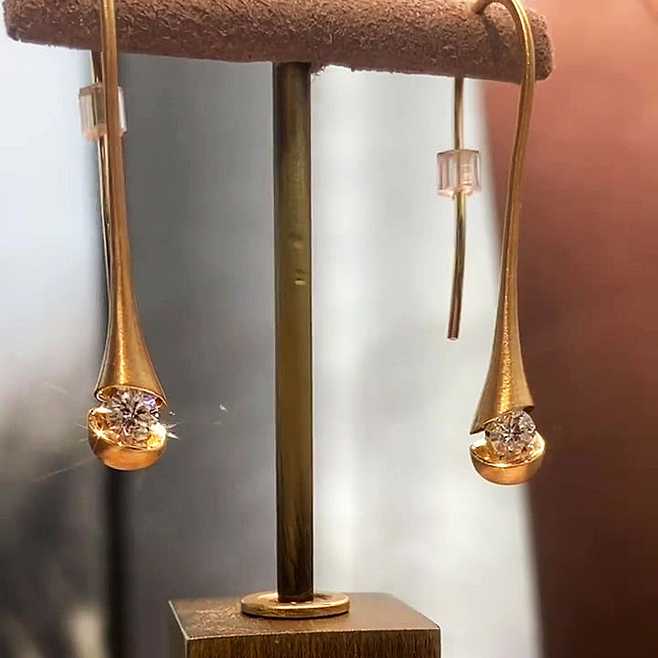 Round Cut White Sapphire Drop Earrings