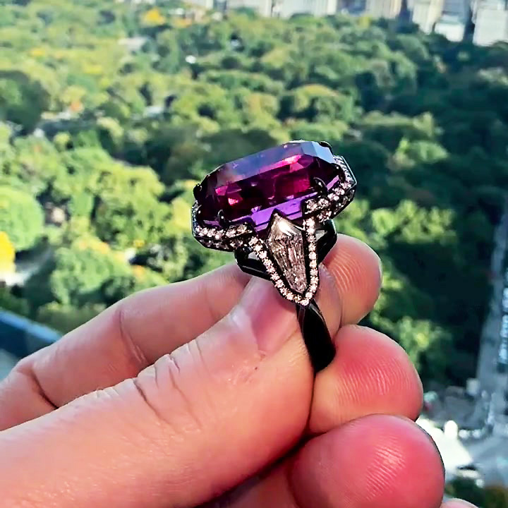 10ct Emerald Cut Amethyst Sapphire Engagement Ring