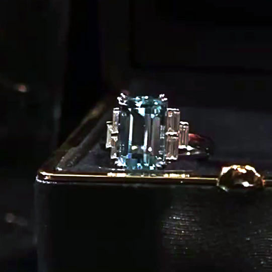 7ct Unique Design Emerald Cut Aquamarine Sapphire Engagement Ring