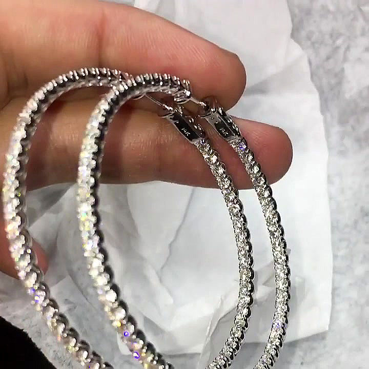 Round Cut White Sapphire Hoop Earrings