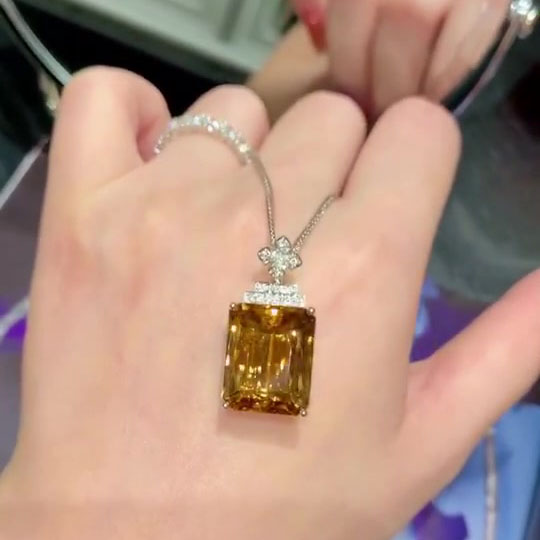 Emerald Cut Yellow Sapphire Pendant Necklace