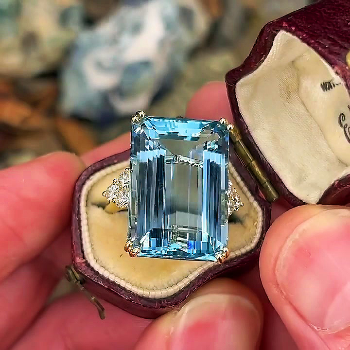 7ct Emerald Cut Aquamarine Sapphire Engagement Ring