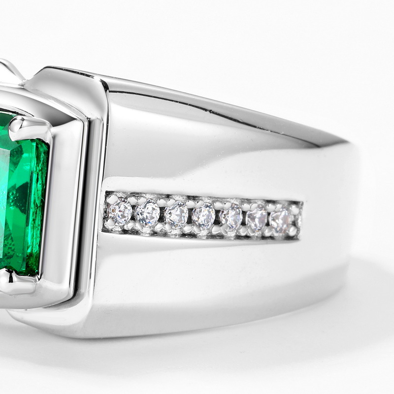 4ct Asscher Cut Emerald Sapphire Men's Adjustable Ring