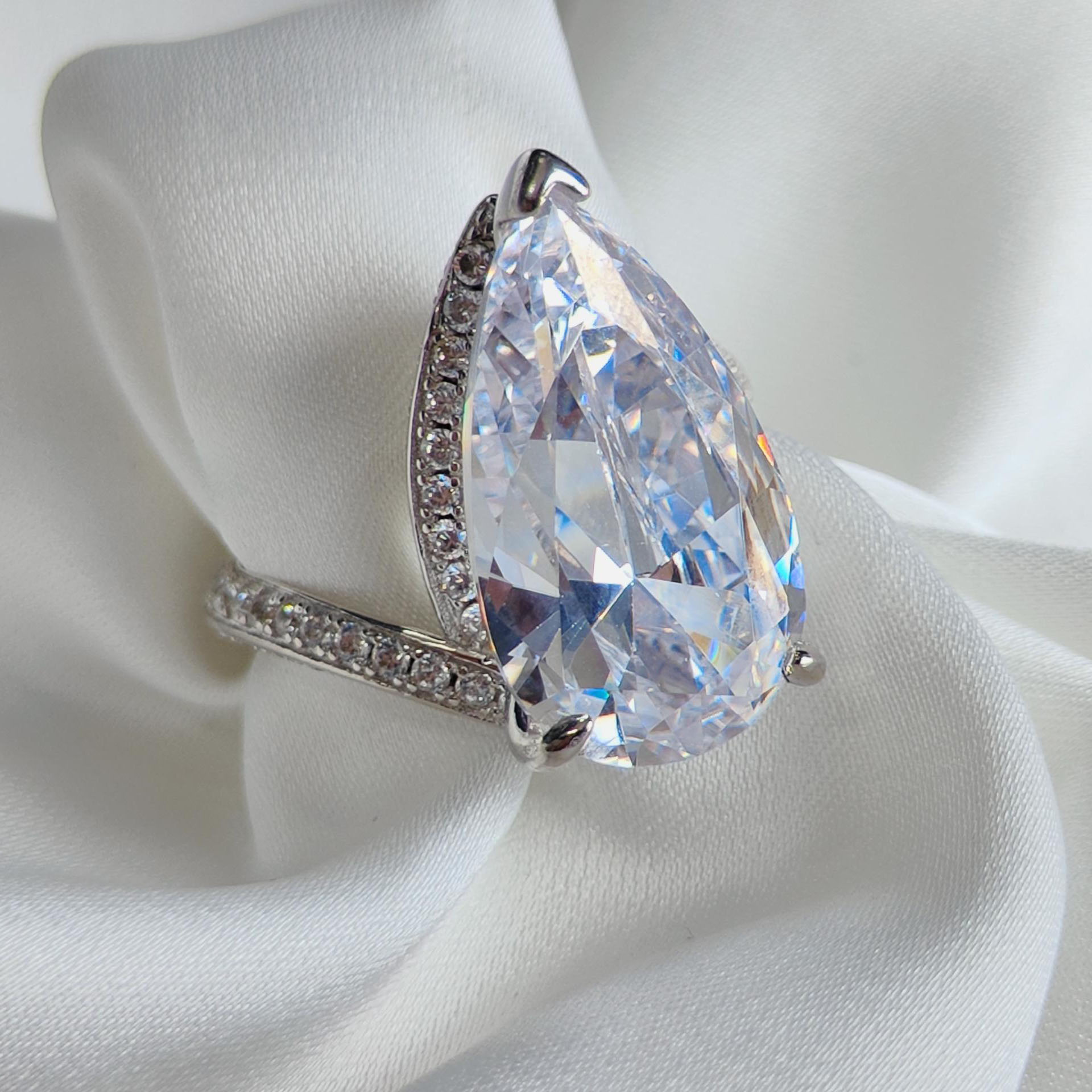 6ct Pear Cut White Sapphire Engagement Ring