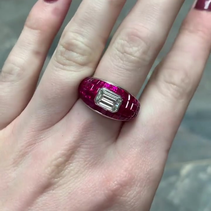 5ct Emerald Cut Ruby Sapphire Wedding Ring