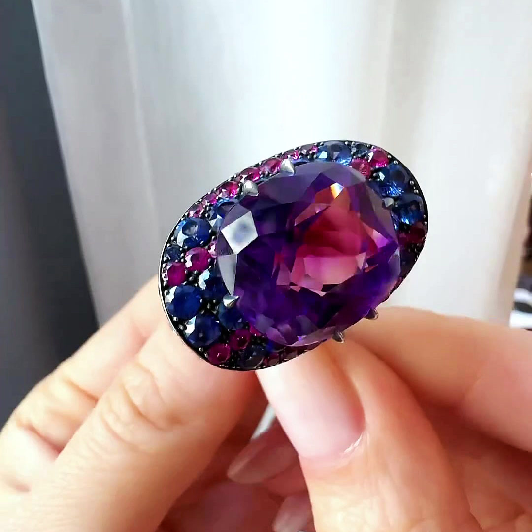 7ct Cushion Cut Amethyst Sapphire Cocktail Ring
