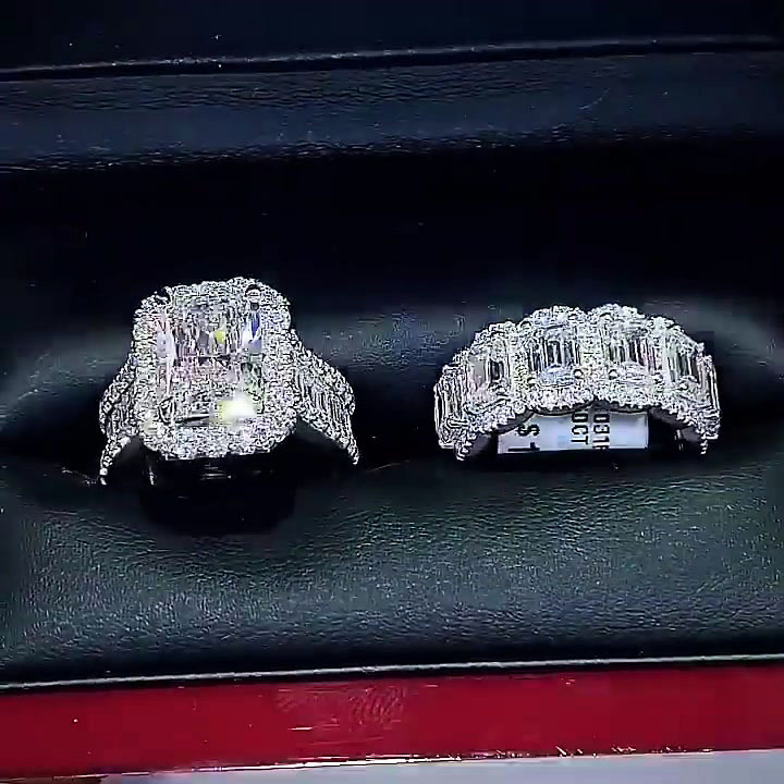 4ct Radiant Cut White Sapphire Wedding Set