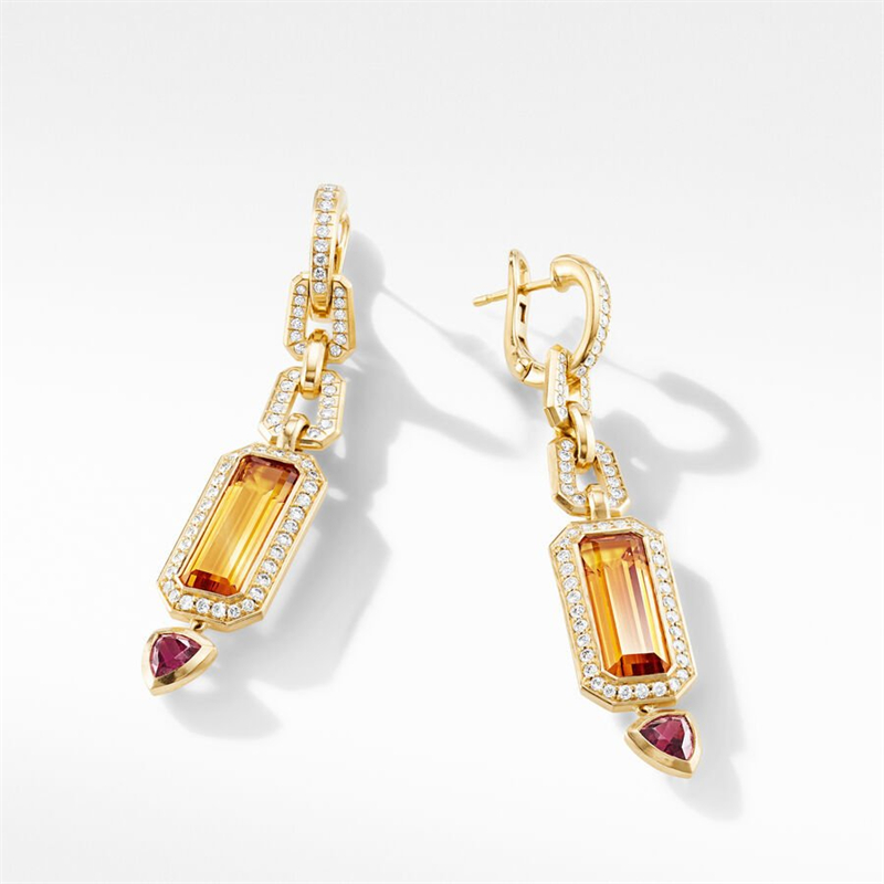 Emerald Cut Yellow Sapphire Drop Earrings