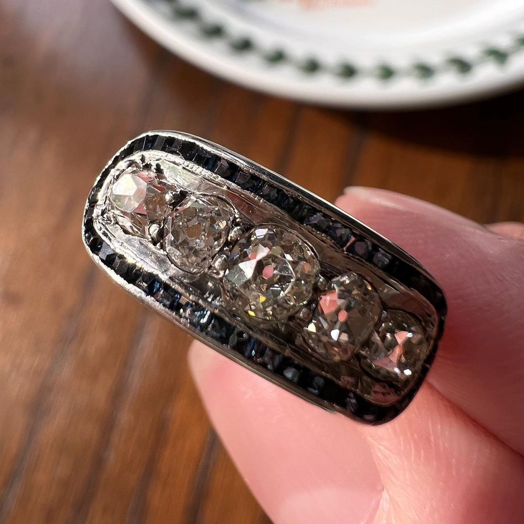 4.35ct Art Deco Round Cut Blue Sapphire Ring