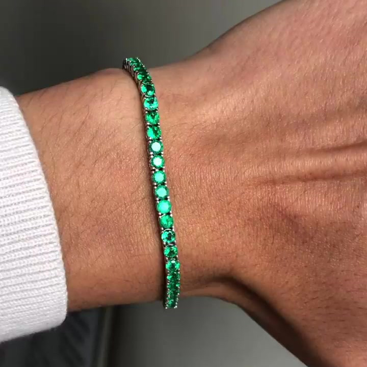 Round Cut Emerald Sapphire Tennis Chain Bracelet