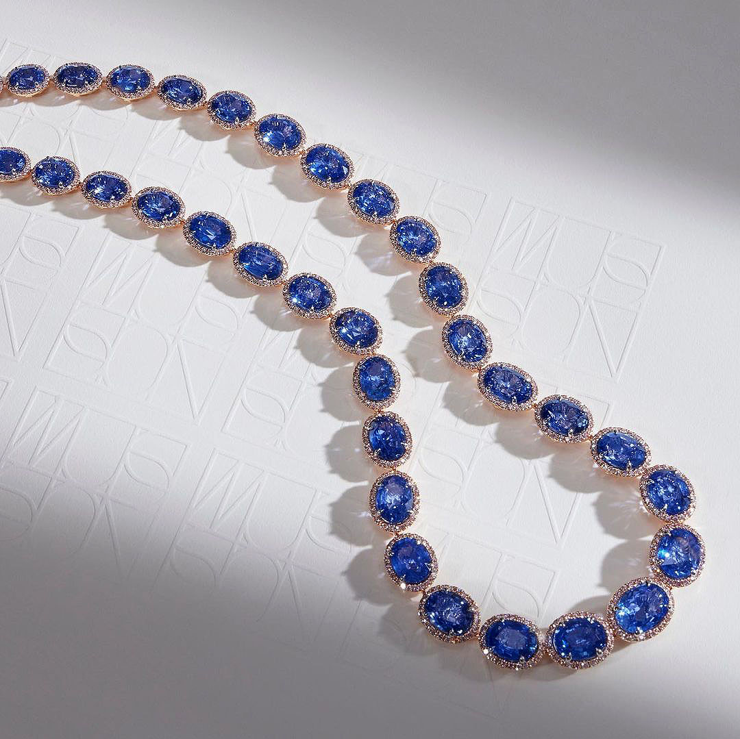 Oval Cut Blue Sapphire Necklace