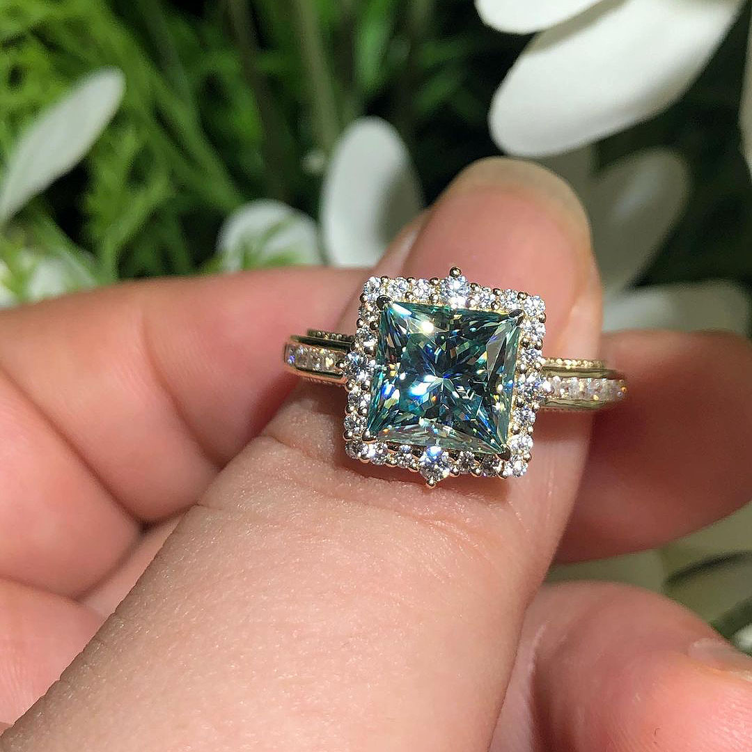 4ct Princess Cut Green Sapphire Engagement Ring