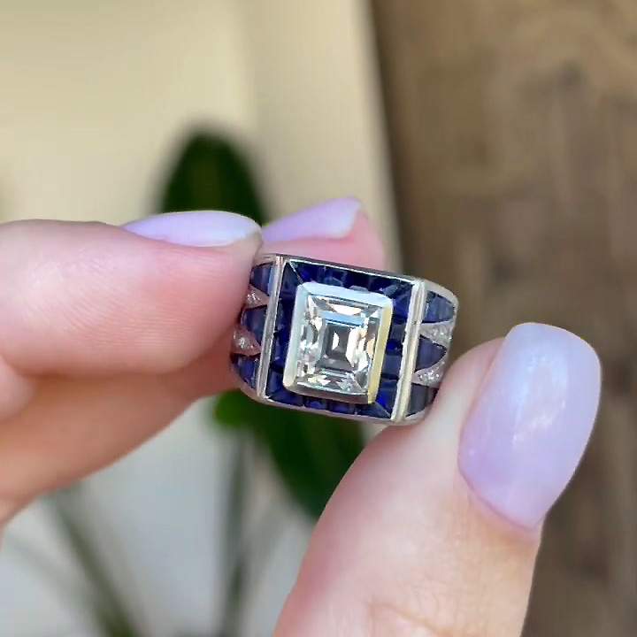 2ct Emerald Cut Lab-created Sapphire Men's Engagement Ring