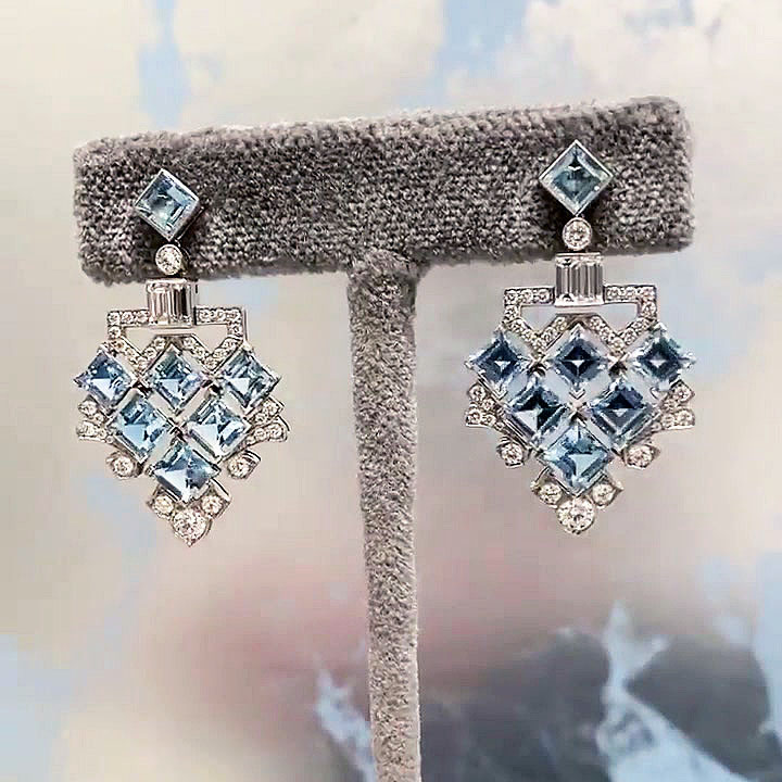 Ascher Cut Aquamarine Sapphire Drop Earrings