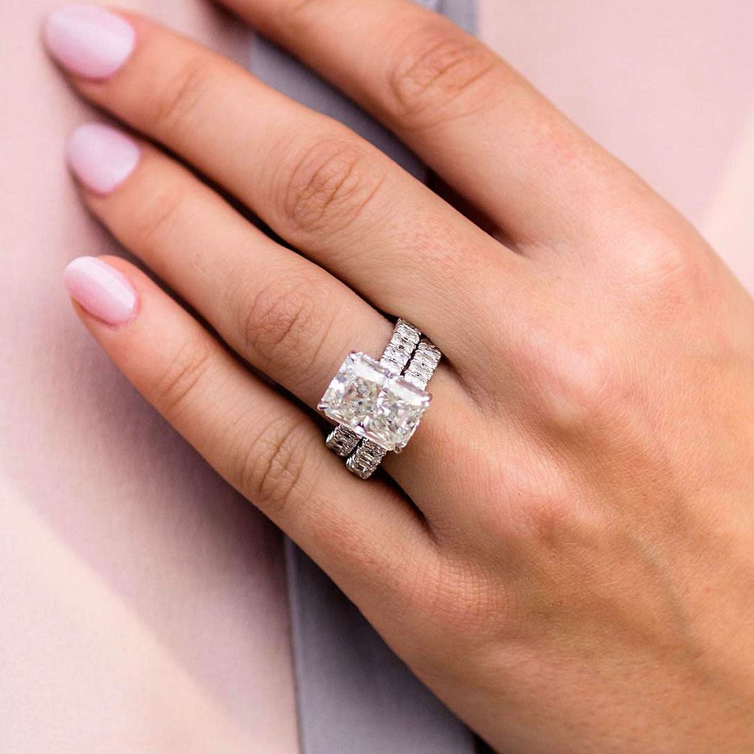 6ct Radiant Cut White Sapphire Wedding Ring Set