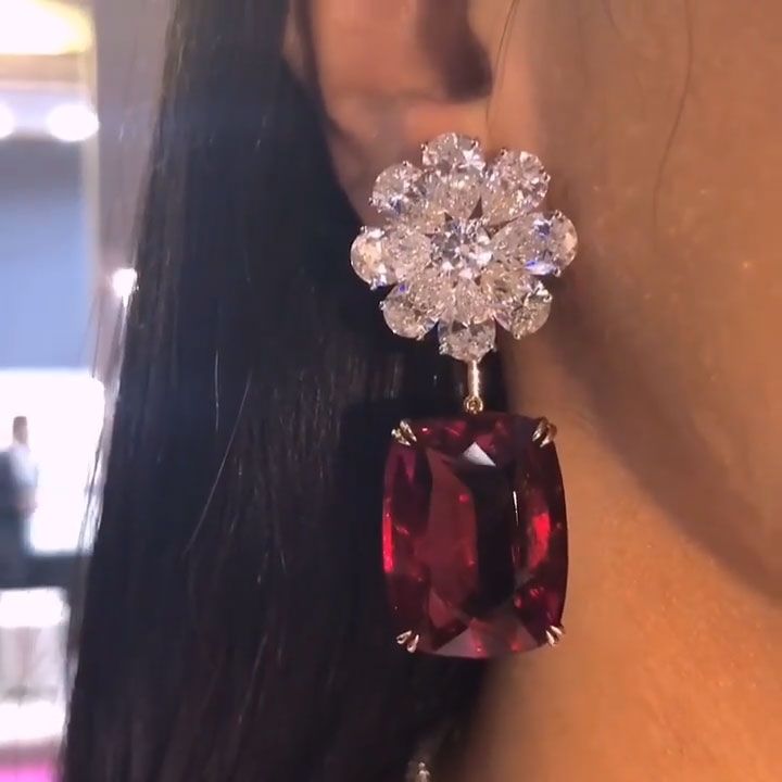 7.5ct Handmade Flower Design Cushion Cut Red Sapphire Drop Earrings