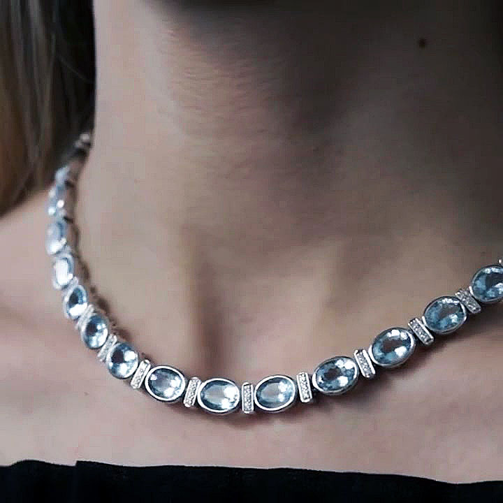 Oval Cut Aquamarine Sapphire Necklace