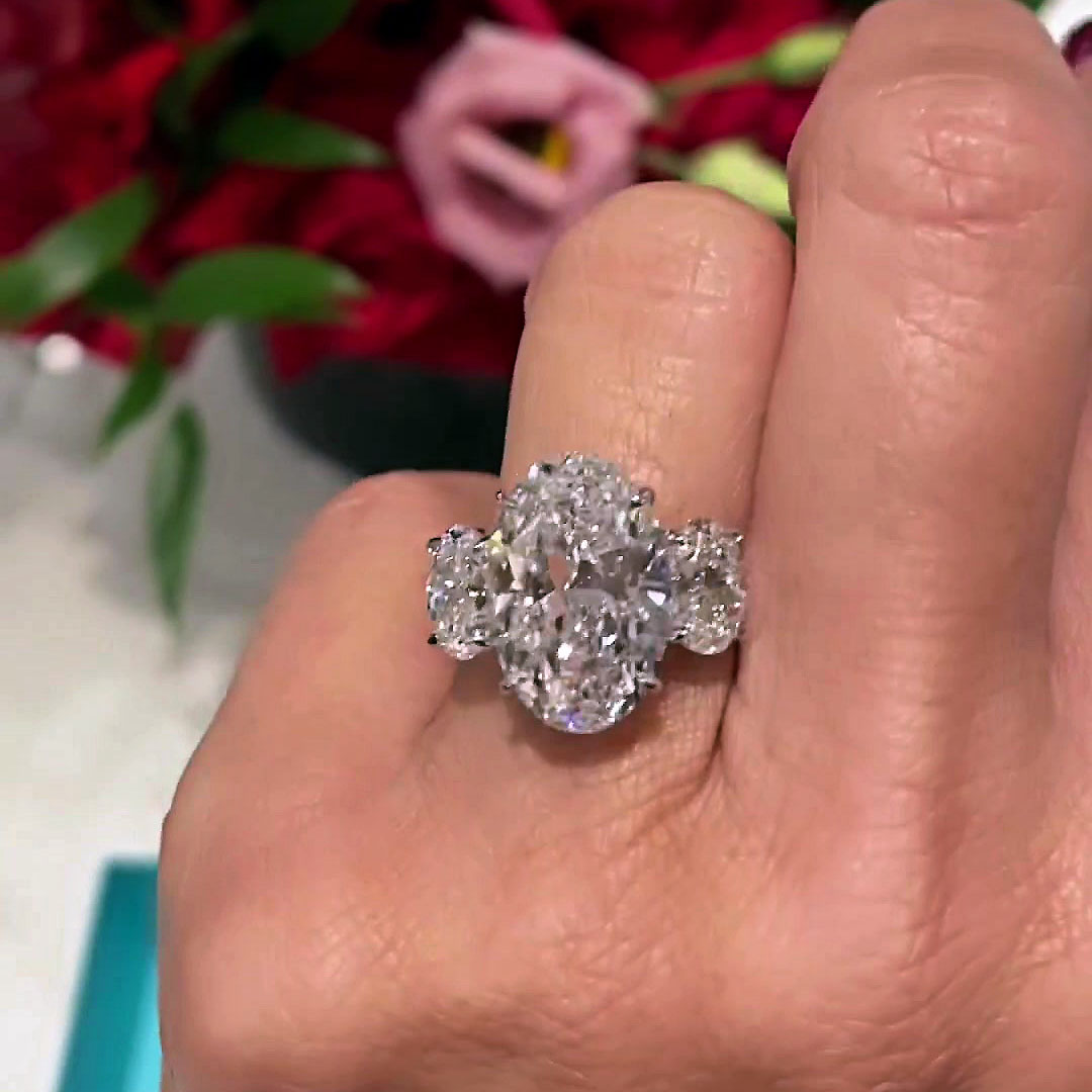 6ct Three-Stone Oval Cut White Sapphire Engagement Ring