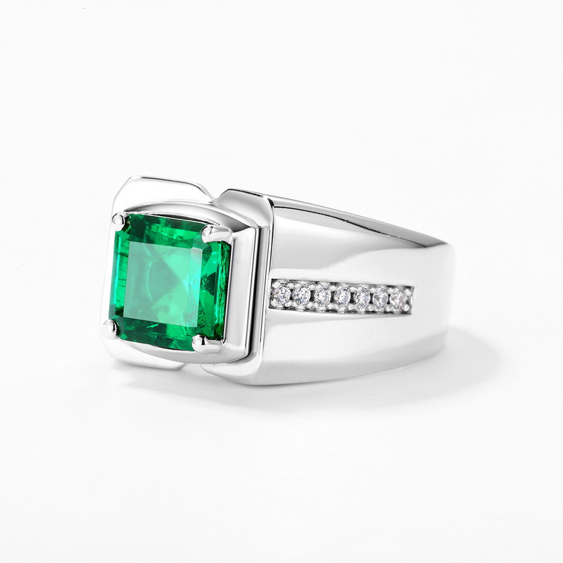 4ct Asscher Cut Emerald Sapphire Men's Adjustable Ring