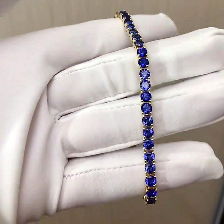 Round Cut Blue Sapphire Tennis Chain Bracelet