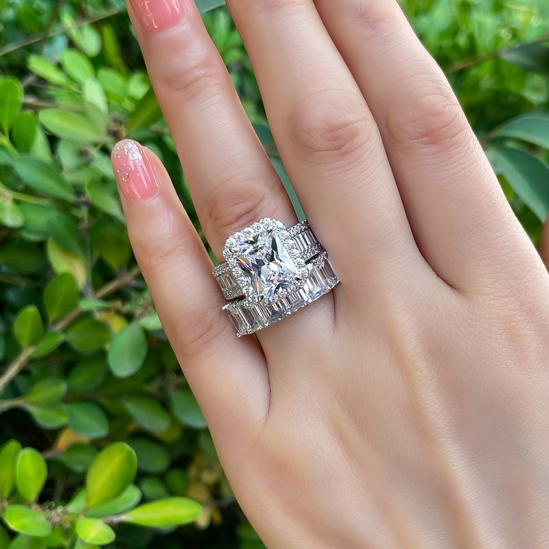 4ct Radiant Cut White Sapphire Wedding Ring Set