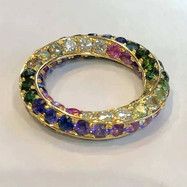 4ct Round Cut Rainbow Sapphire Row Ring
