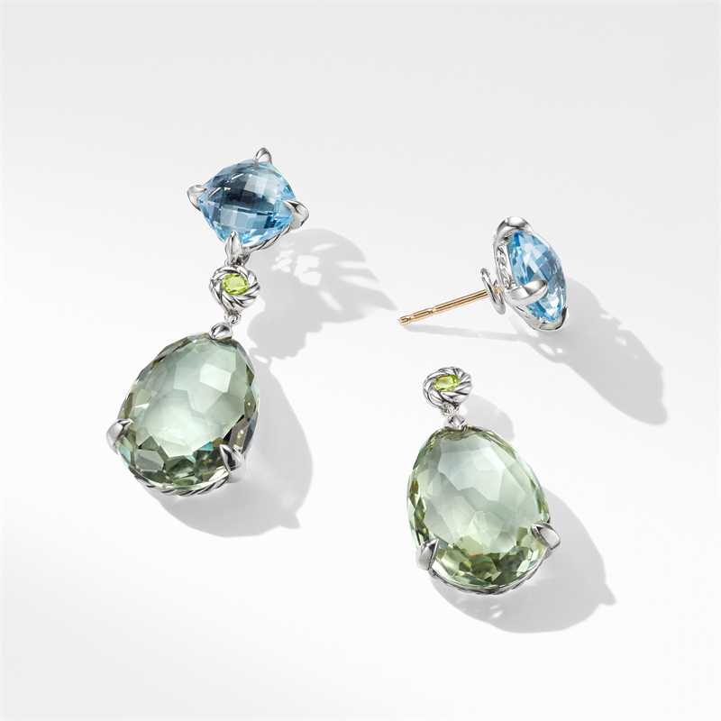 Fashion Aquamarine&Peridot Green Sapphire Drop Earrings