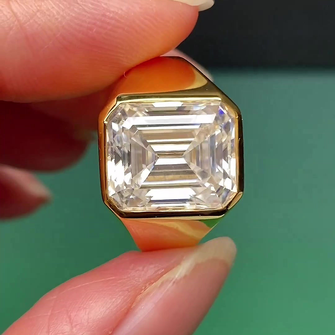 6ct Bezel Setting Emerald Cut White Sapphire Men's Engagement Ring