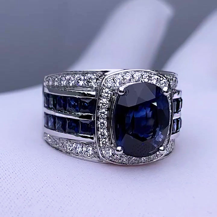4ct Oval Cut Blue Sapphire Men's Engagement Ring