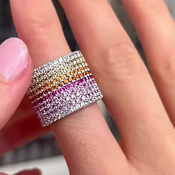 10.2ct Micro-pave Setting Round Cut Rainbow Sapphire Eternity Ring