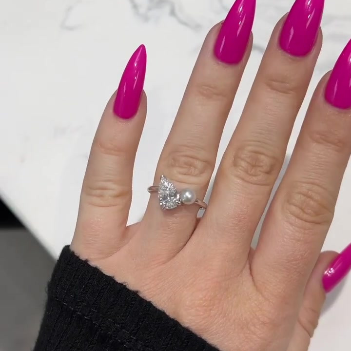 2ct Pear Cut White Sapphire Wedding Band with Pearl