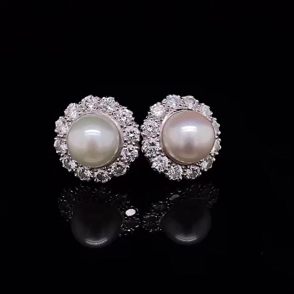 Round Cut Pearl Sapphire Stud Earrings