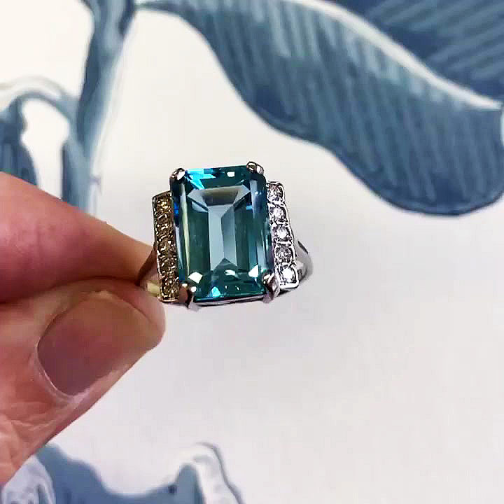 4ct Emerald Cut Aquamarine Sapphire Engagement Ring