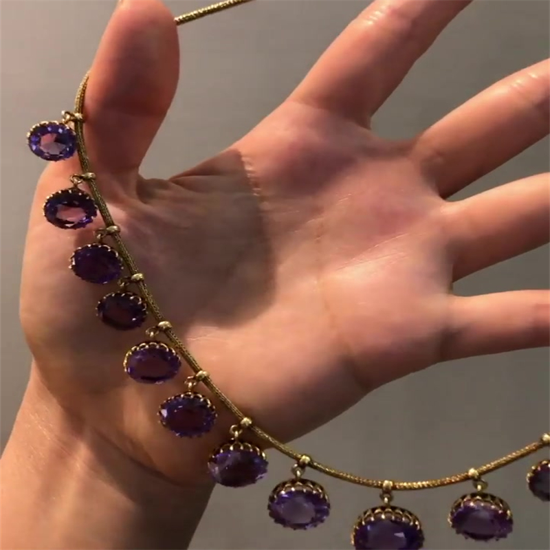 Round Cut Purple Sapphire Necklace