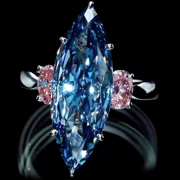 5ct Three-Stone Marquise Cut Blue Sapphire Engagement Ring