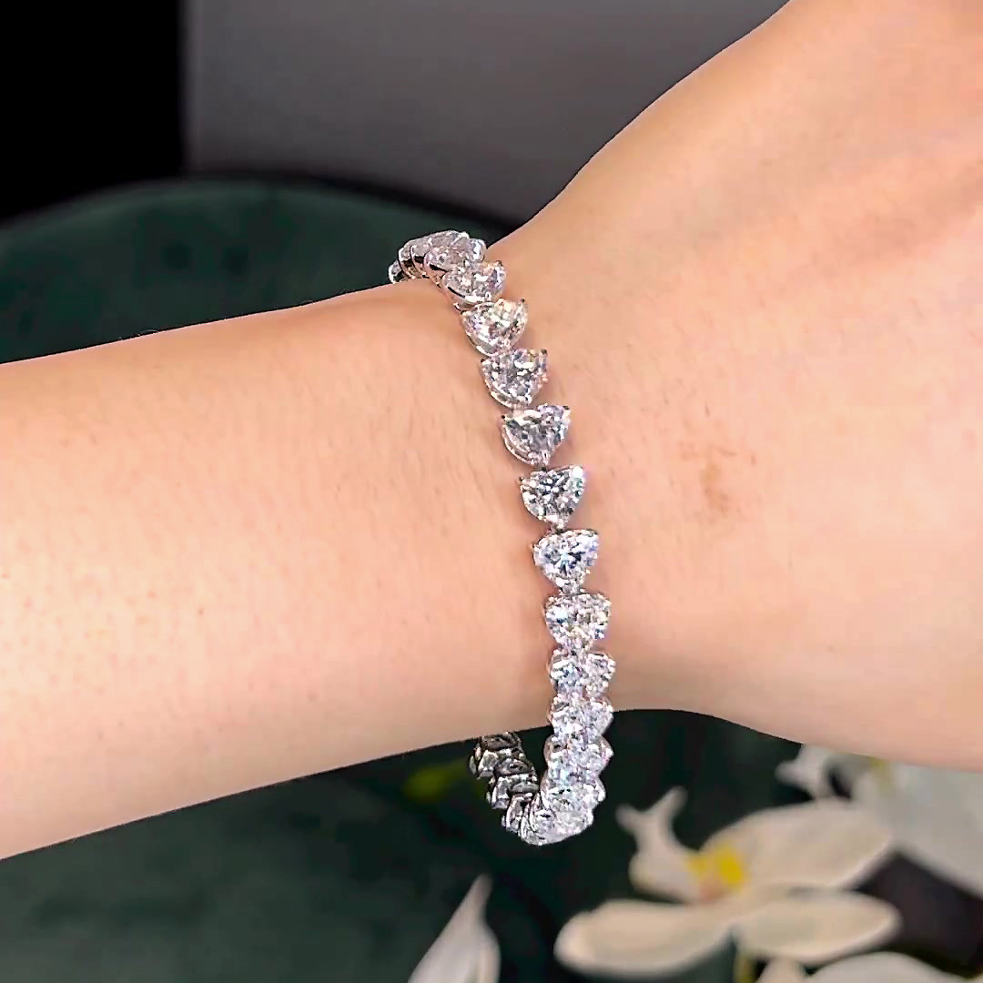 Heart Cut White Sapphire Tennis Chain Bracelet 