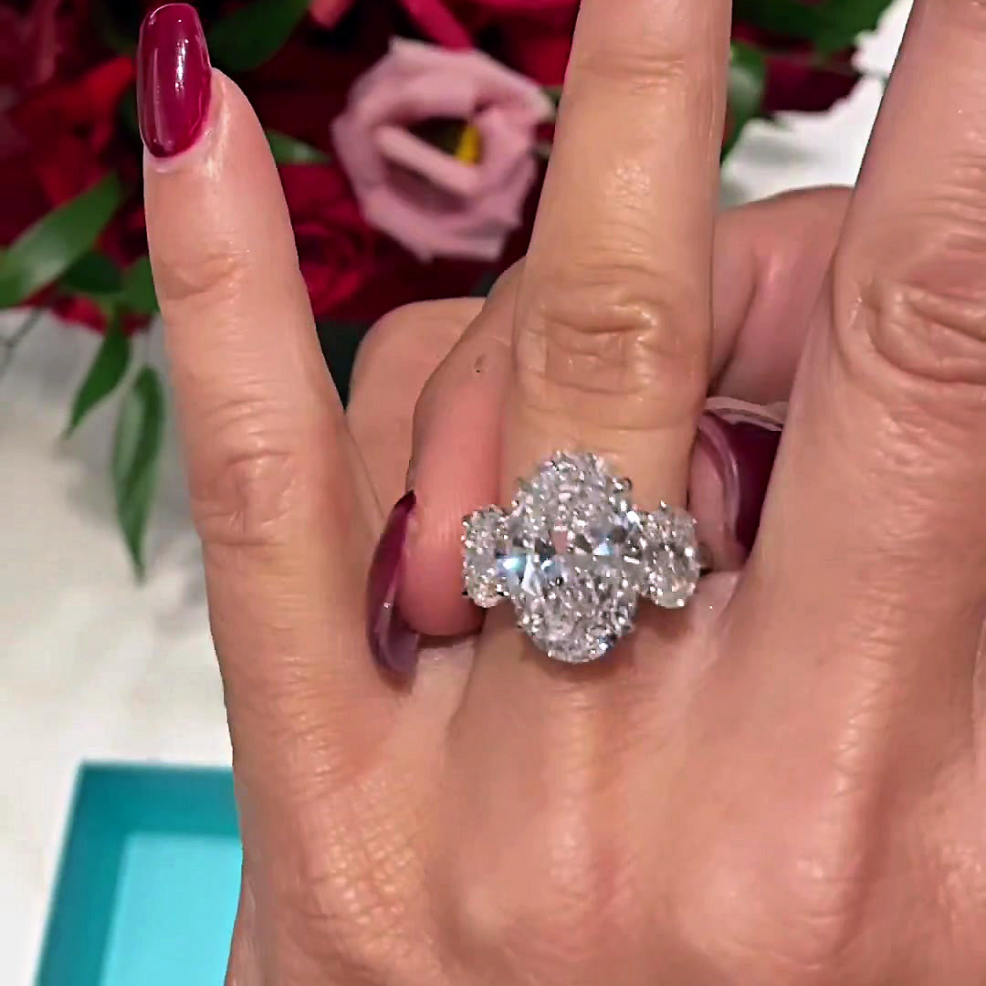 6ct Three-Stone Oval Cut White Sapphire Engagement Ring