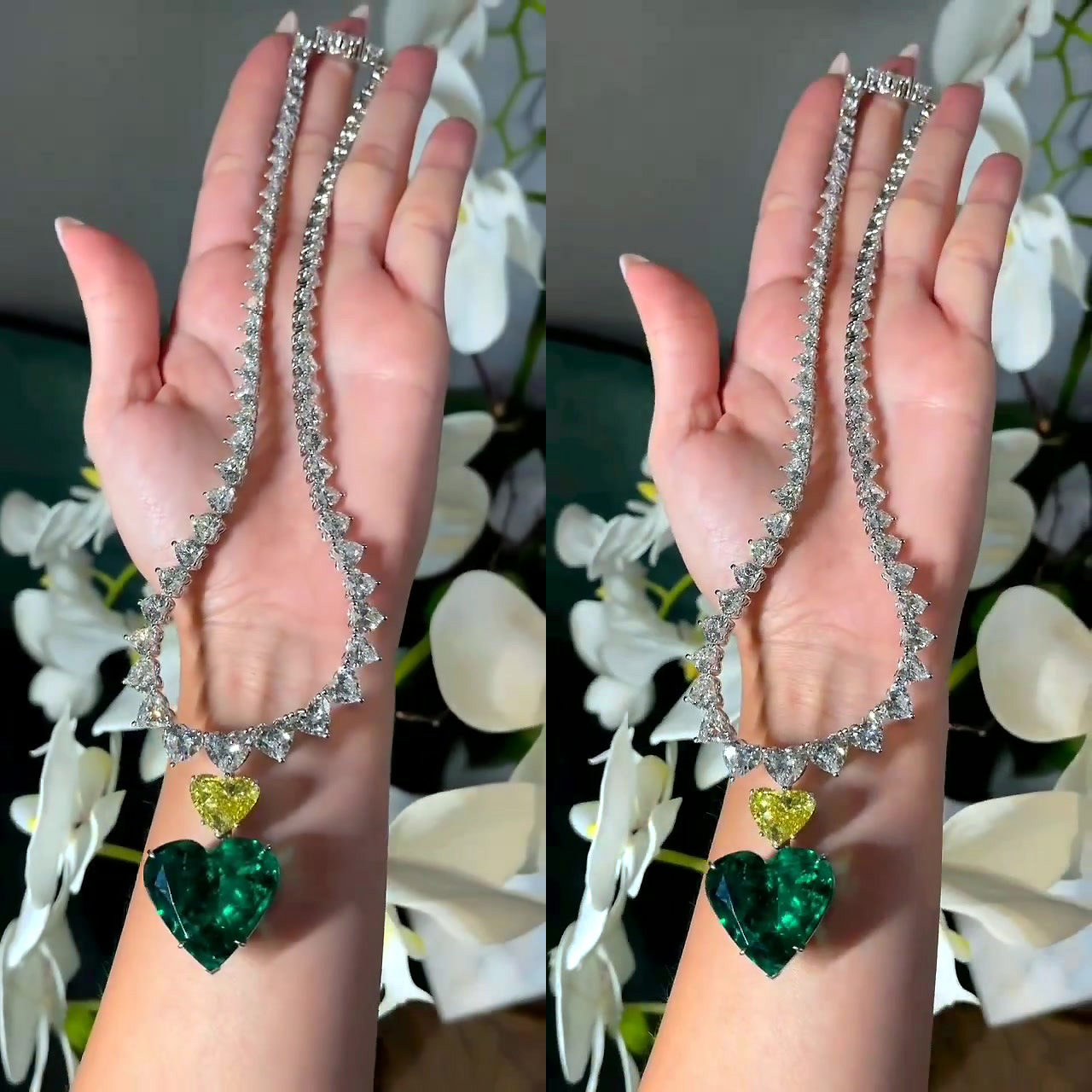 Heart Cut Emerald Sapphire Pendant Necklace