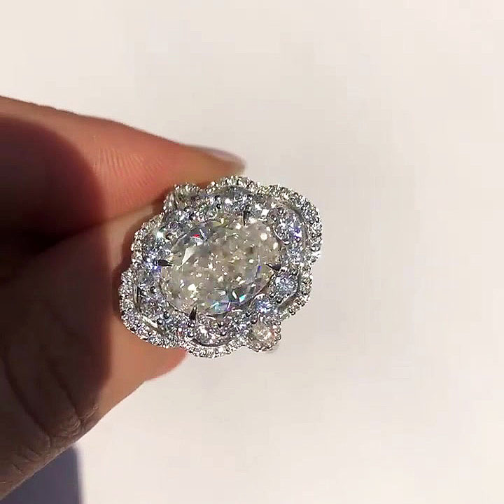 4ct Halo Oval Cut White Sapphire Engagement Ring